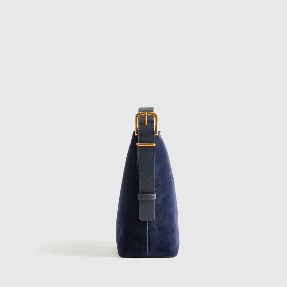 Quince Italian Suede Bucket Crossbody Bag in Navy - Picture 4 of 8